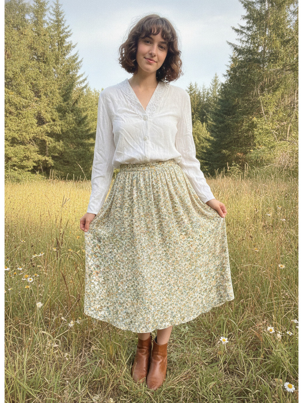 H.K. Collectibles cottagecore granny core light academia white crochey blouse